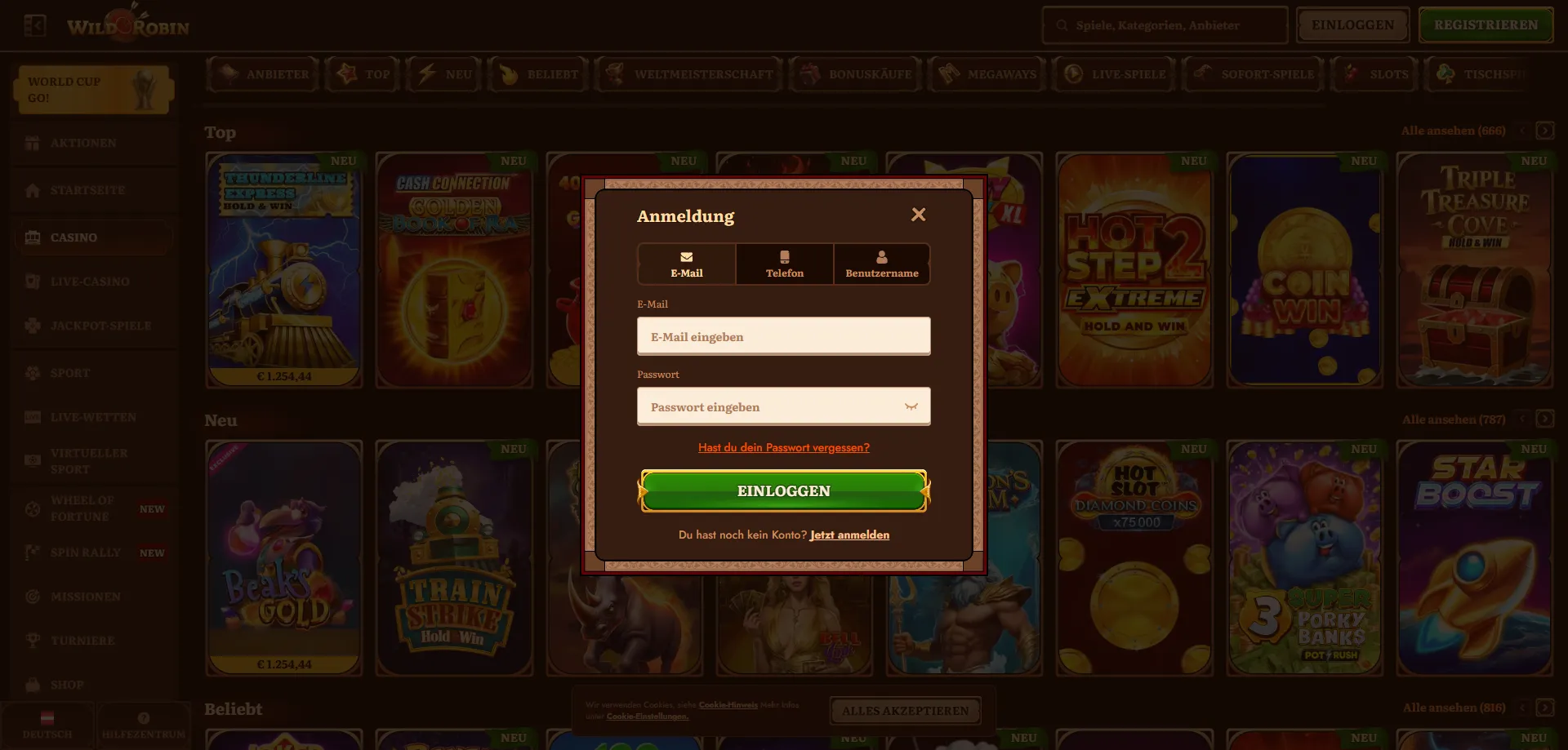 WildRobin Casino Login &ndash; sichere Anmeldung mit SSL-Verschl&uuml;sselung
